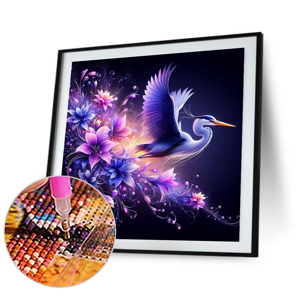 Diamond Painting - Full Round - Flying crane on purple fantasy background (40*40CM)
