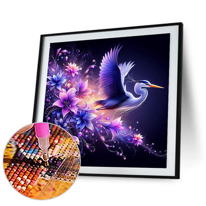Diamond Painting - Full Round - Flying crane on purple fantasy background (40*40CM)