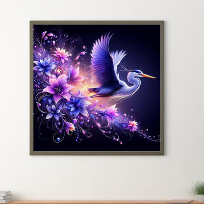 Diamond Painting - Full Round - Flying crane on purple fantasy background (40*40CM)