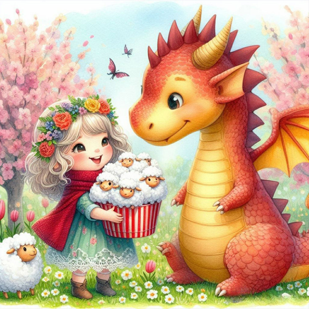 Diamond Painting - Full Round - dragon and girl (40*40CM)