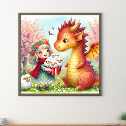 Diamond Painting - Full Round - dragon and girl (40*40CM)