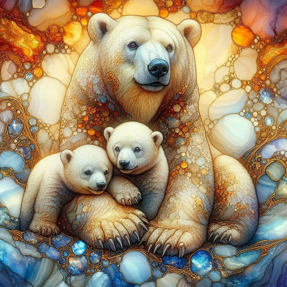 Diamond Painting - Full Round - Glass pattern polar bear family (40*40CM)