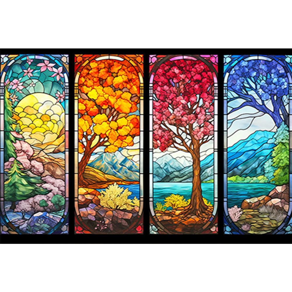 Diamond Painting - Full Round - glass art four seasons tree (60*40CM)