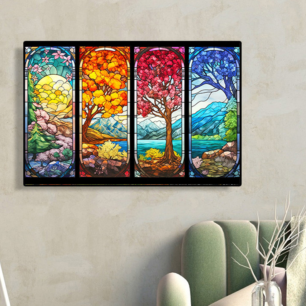 Diamond Painting - Full Round - glass art four seasons tree (60*40CM)