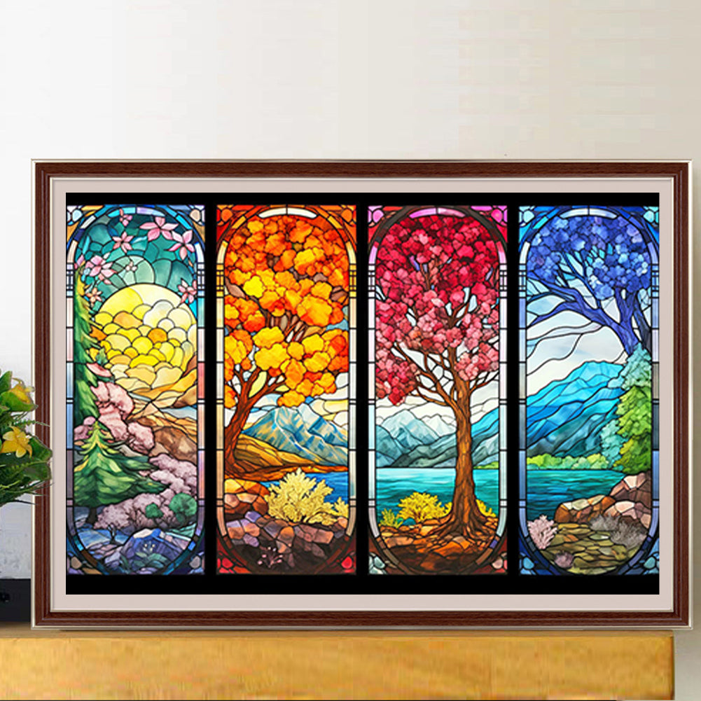 Diamond Painting - Full Round - glass art four seasons tree (60*40CM)