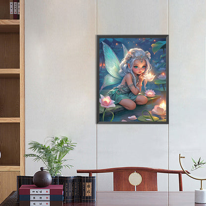 Diamond Painting - Full Round - Lotus and fairy girl (40*50CM)