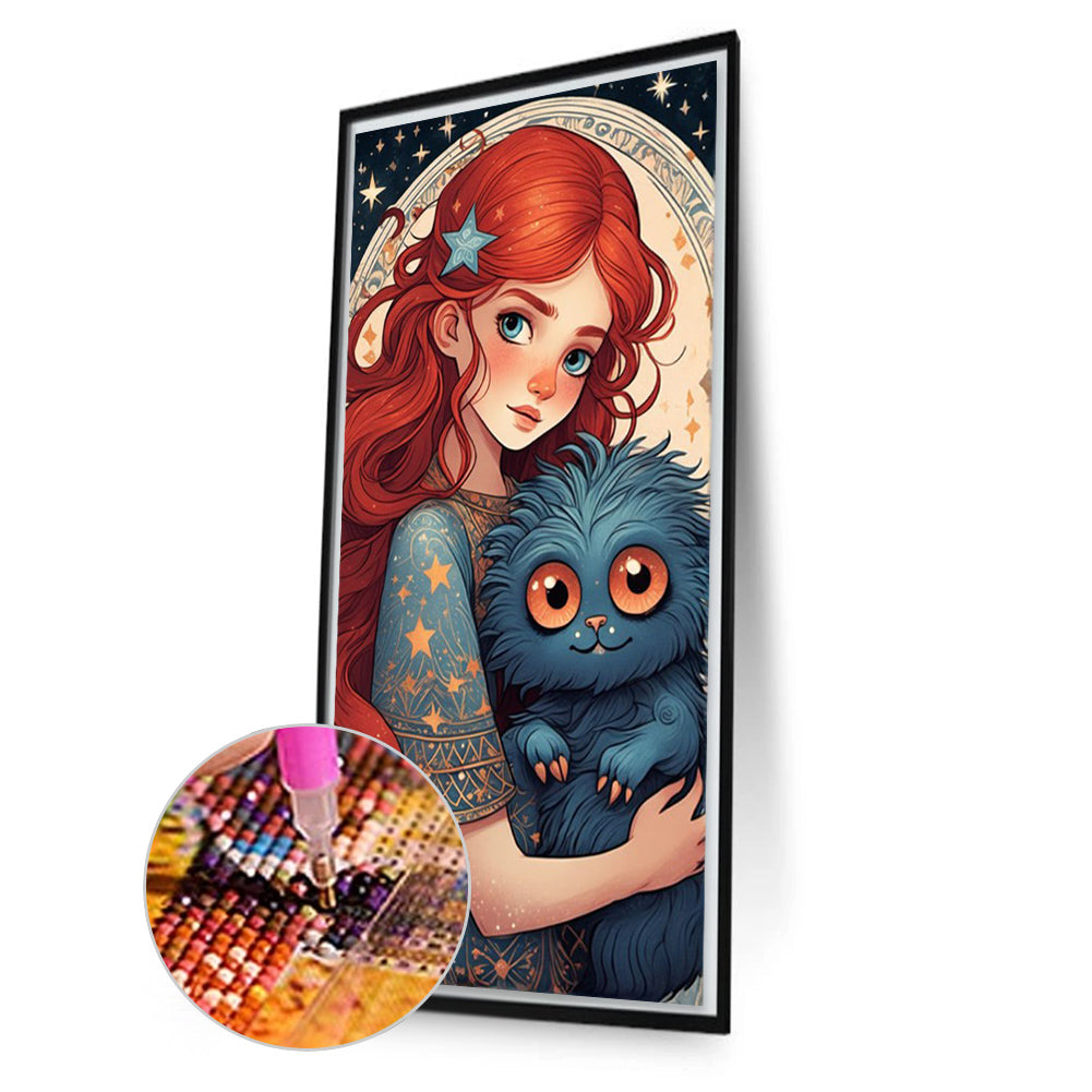 AB Diamond Painting - Full Round - Red-haired girl and little monster (40*75CM)