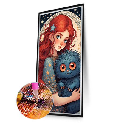 AB Diamond Painting - Full Round - Red-haired girl and little monster (40*75CM)