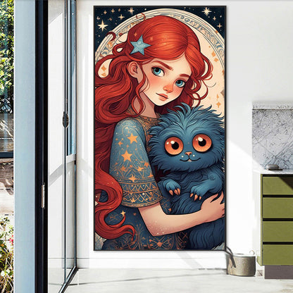 AB Diamond Painting - Full Round - Red-haired girl and little monster (40*75CM)