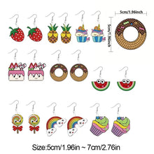 Load image into Gallery viewer, 9 Pairs Double Sided Fruit Cake Candy Rainbow Diamond Glitter Art Earring Kit
