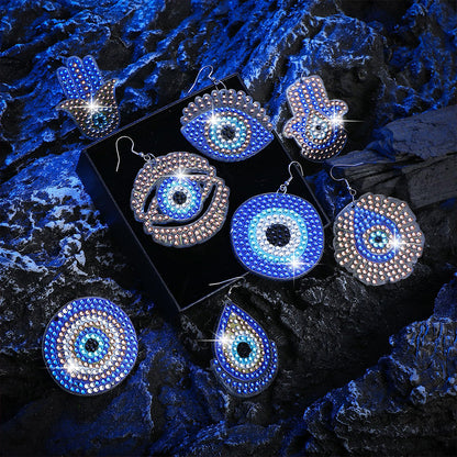 12 Pairs Double Sided Evil Eye Diamond Glitter Art Earring Kit Party Ornaments
