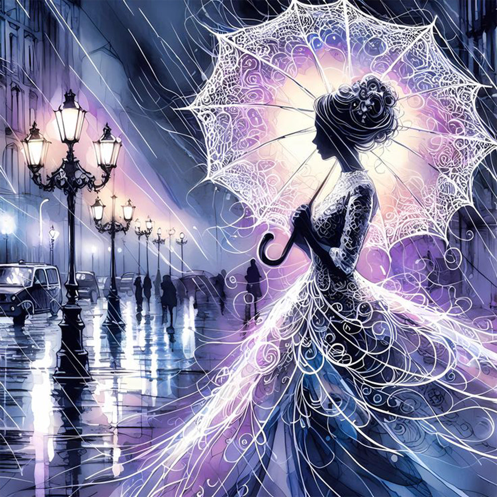 Diamond Painting - Full Round - Girl under the rain at dusk (30*30CM)