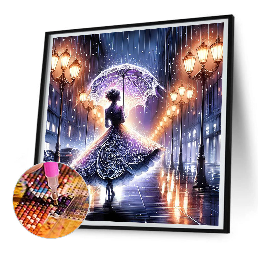 Diamond Painting - Full Round - Girl under the rain at dusk (30*30CM)