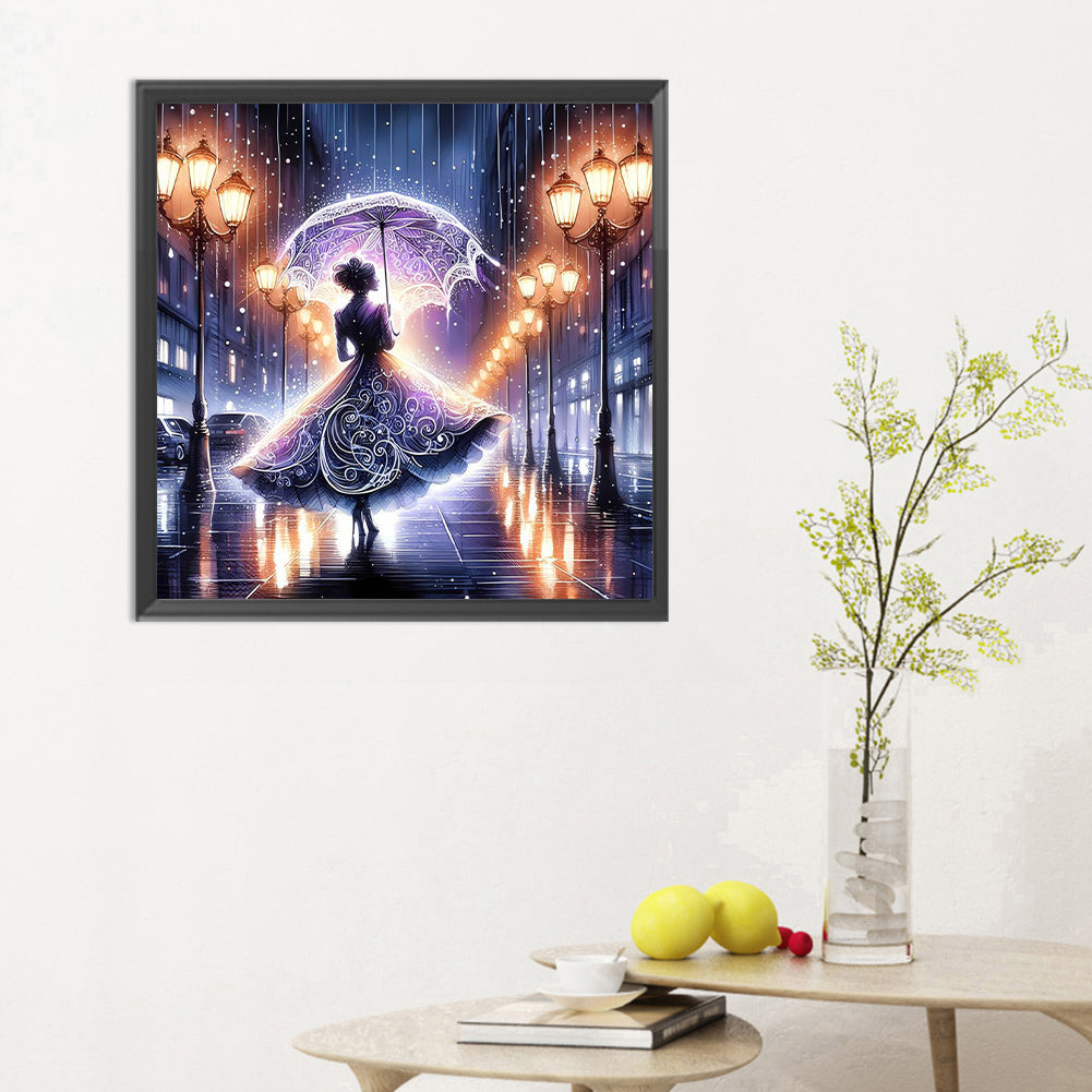 Diamond Painting - Full Round - Girl under the rain at dusk (30*30CM)
