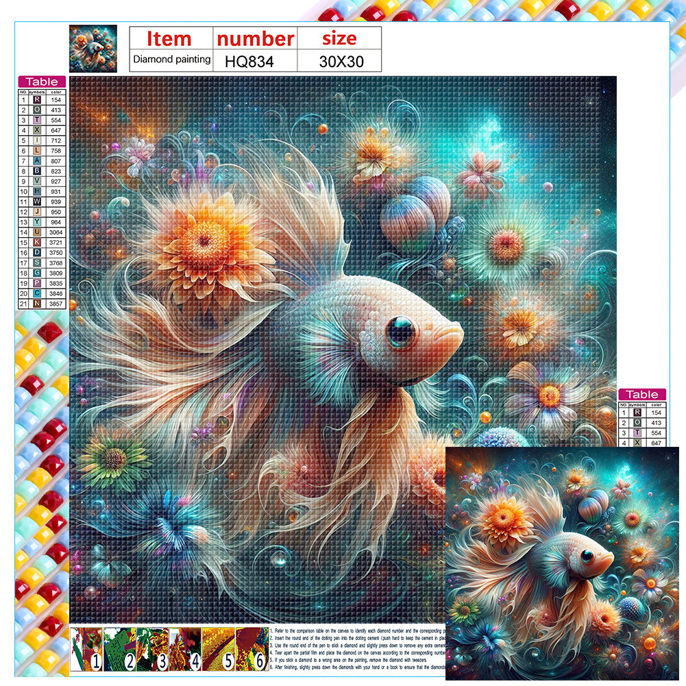 Diamond Painting - Full Square - Betta in the Sea of Flowers (30*30CM)
