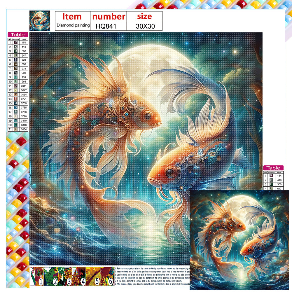 Diamond Painting - Full Square - Goldfish under the moon (30*30CM)