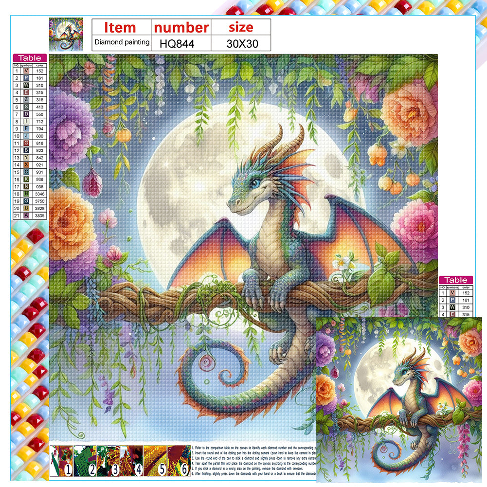 Diamond Painting - Full Square - Qinglong under the moon (30*30CM)