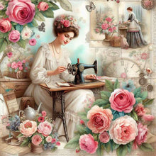 Load image into Gallery viewer, Diamond Painting - Full Round - woman using sewing machine (30*30CM)
