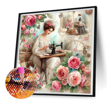 Load image into Gallery viewer, Diamond Painting - Full Round - woman using sewing machine (30*30CM)

