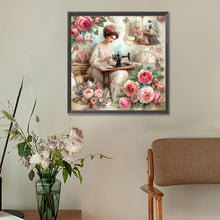 Load image into Gallery viewer, Diamond Painting - Full Round - woman using sewing machine (30*30CM)
