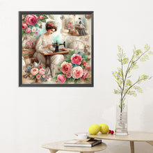 Load image into Gallery viewer, Diamond Painting - Full Round - woman using sewing machine (30*30CM)
