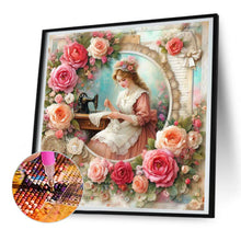 Load image into Gallery viewer, Diamond Painting - Full Round - woman using sewing machine (30*30CM)
