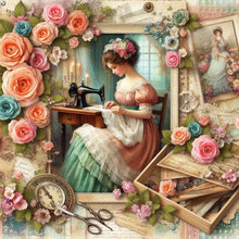 Load image into Gallery viewer, Diamond Painting - Full Round - woman using sewing machine (30*30CM)
