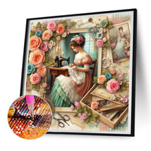 Load image into Gallery viewer, Diamond Painting - Full Round - woman using sewing machine (30*30CM)
