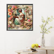 Load image into Gallery viewer, Diamond Painting - Full Round - woman using sewing machine (30*30CM)
