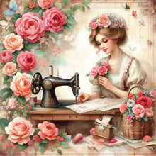 Load image into Gallery viewer, Diamond Painting - Full Round - woman using sewing machine (30*30CM)
