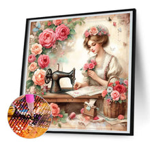 Load image into Gallery viewer, Diamond Painting - Full Round - woman using sewing machine (30*30CM)
