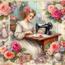 Load image into Gallery viewer, Diamond Painting - Full Round - woman using sewing machine (30*30CM)
