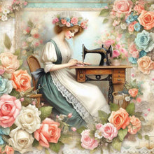 Load image into Gallery viewer, Diamond Painting - Full Round - woman using sewing machine (30*30CM)
