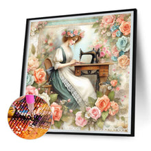 Load image into Gallery viewer, Diamond Painting - Full Round - woman using sewing machine (30*30CM)
