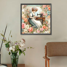 Load image into Gallery viewer, Diamond Painting - Full Round - woman using sewing machine (30*30CM)
