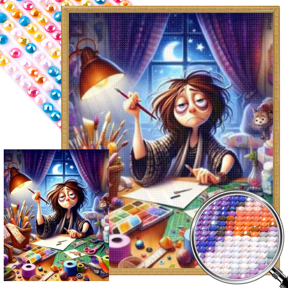 AB Diamond Painting - Full Round - late night working girl (40*50CM)