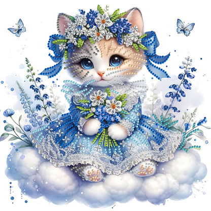 Diamond Painting - Partial Special Shaped - Little kitten with bouquet (30*30cm)
