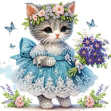 Load image into Gallery viewer, Diamond Painting - Partial Special Shaped - Little kitten with bouquet (30*30cm)
