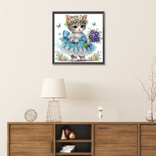 Load image into Gallery viewer, Diamond Painting - Partial Special Shaped - Little kitten with bouquet (30*30cm)
