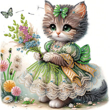 Load image into Gallery viewer, Diamond Painting - Partial Special Shaped - Little kitten with bouquet (30*30cm)
