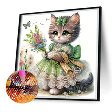 Load image into Gallery viewer, Diamond Painting - Partial Special Shaped - Little kitten with bouquet (30*30cm)
