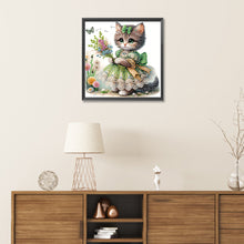 Load image into Gallery viewer, Diamond Painting - Partial Special Shaped - Little kitten with bouquet (30*30cm)
