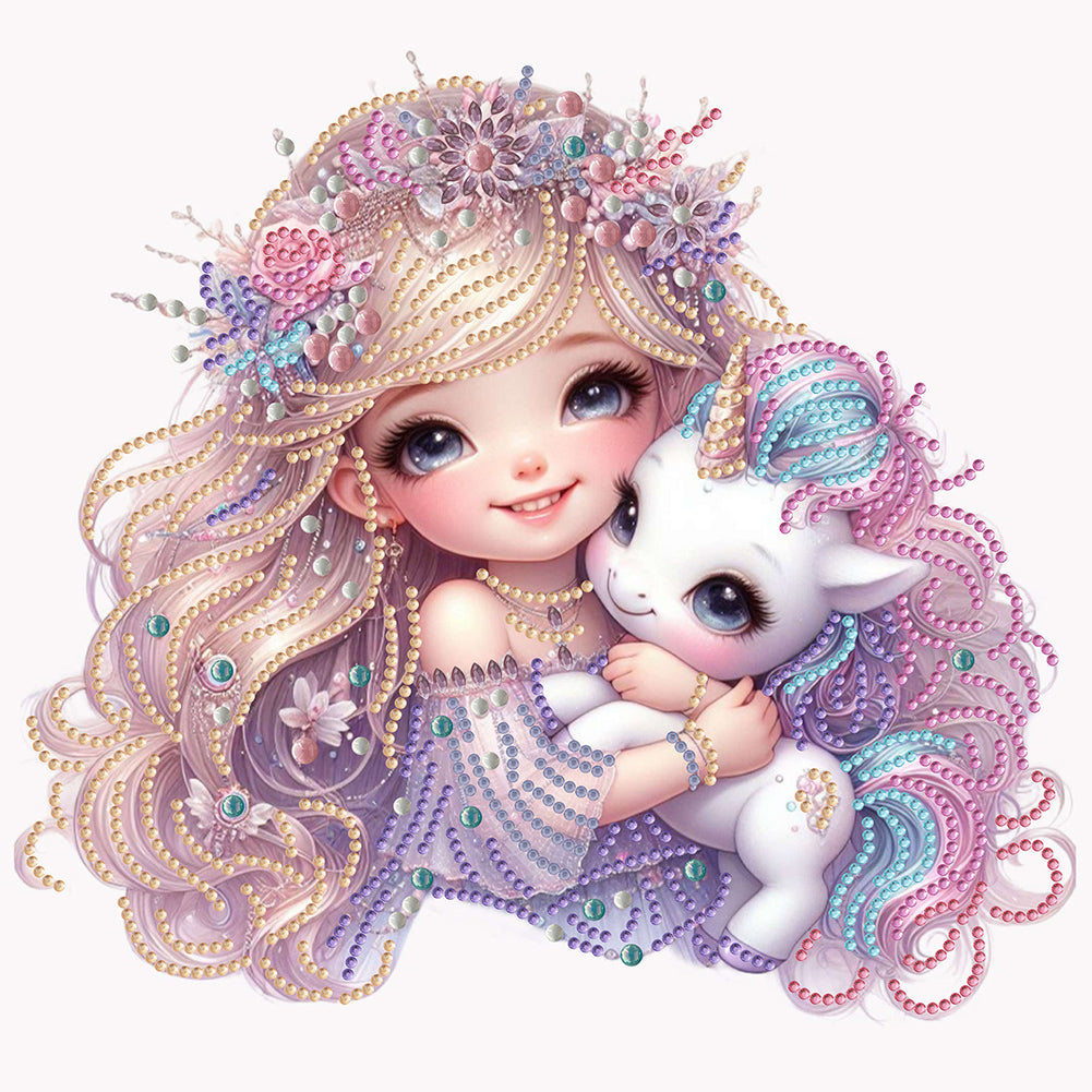 Diamond Painting - Partial Special Shaped - pink girl unicorn (30*30cm)