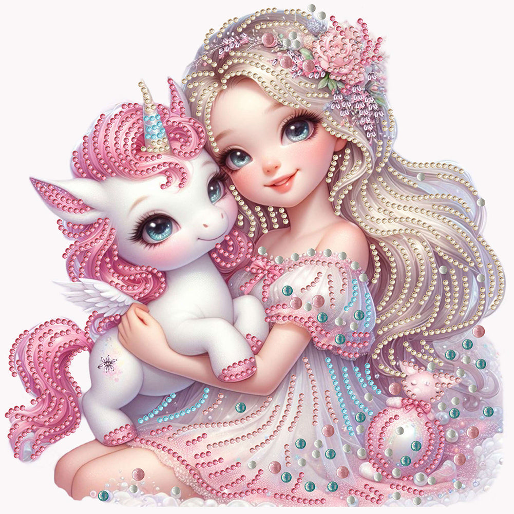 Diamond Painting - Partial Special Shaped - pink girl unicorn (30*30cm)