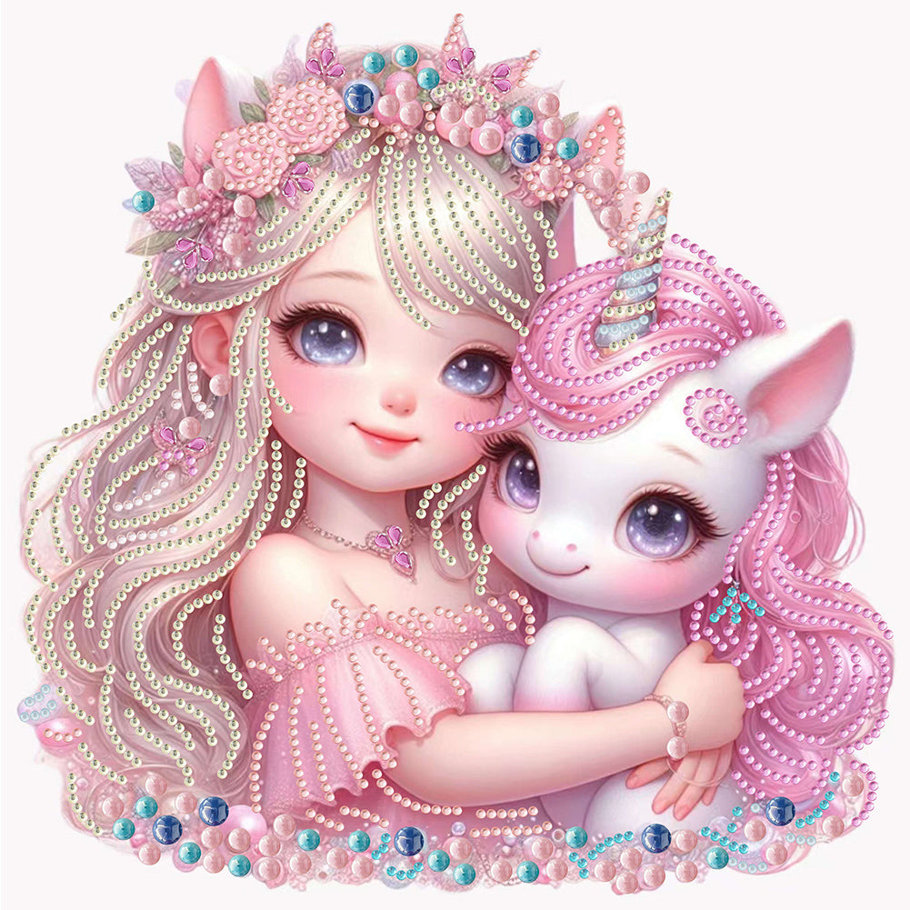 Diamond Painting - Partial Special Shaped - pink girl unicorn (30*30cm)