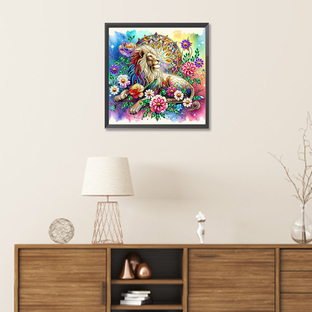 Diamond Painting - Partial Special Shaped - flower lion (30*30CM)