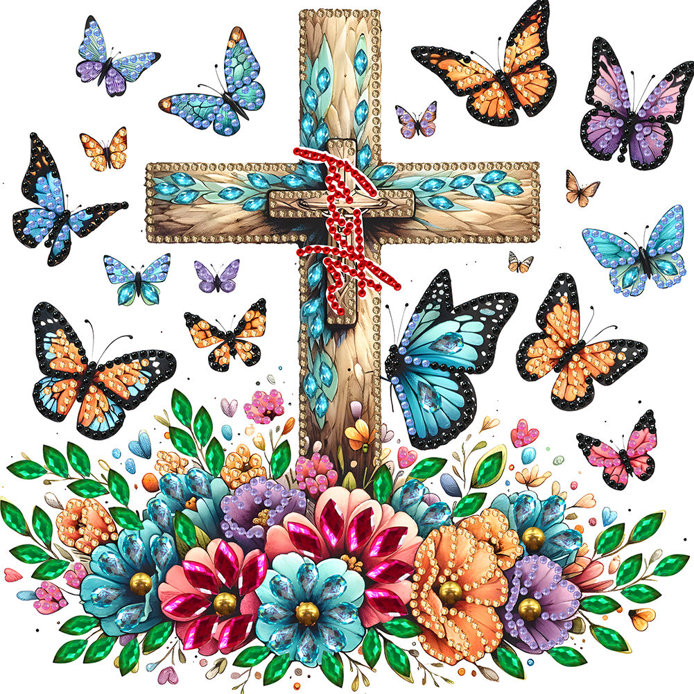 Diamond Painting - Partial Special Shaped - cross butterfly (30*30CM)