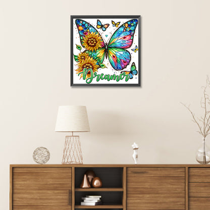 Diamond Painting - Partial Special Shaped - sunflower butterfly (30*30CM)