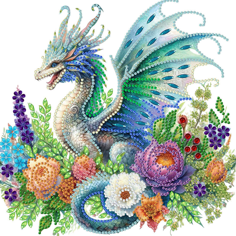 Diamond Painting - Partial Special Shaped - flower dragon (30*30CM)