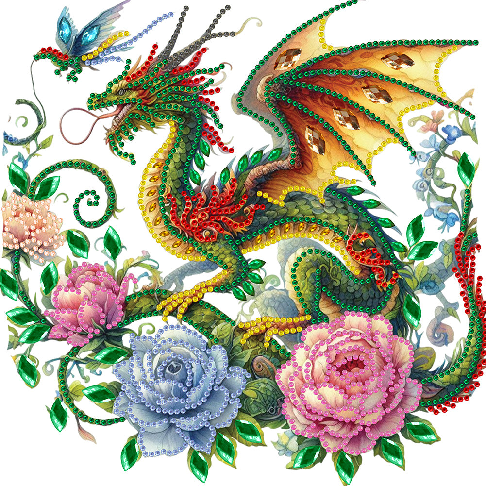 Diamond Painting - Partial Special Shaped - flower dragon (30*30CM)